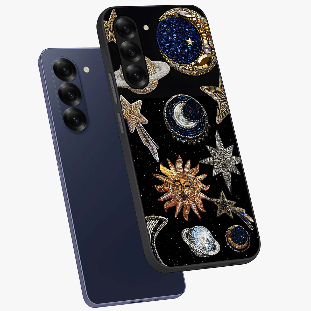 Celestial Gem Constellations Glass Case displayed in angled mockup highlighting gemstone inspired constellation design.