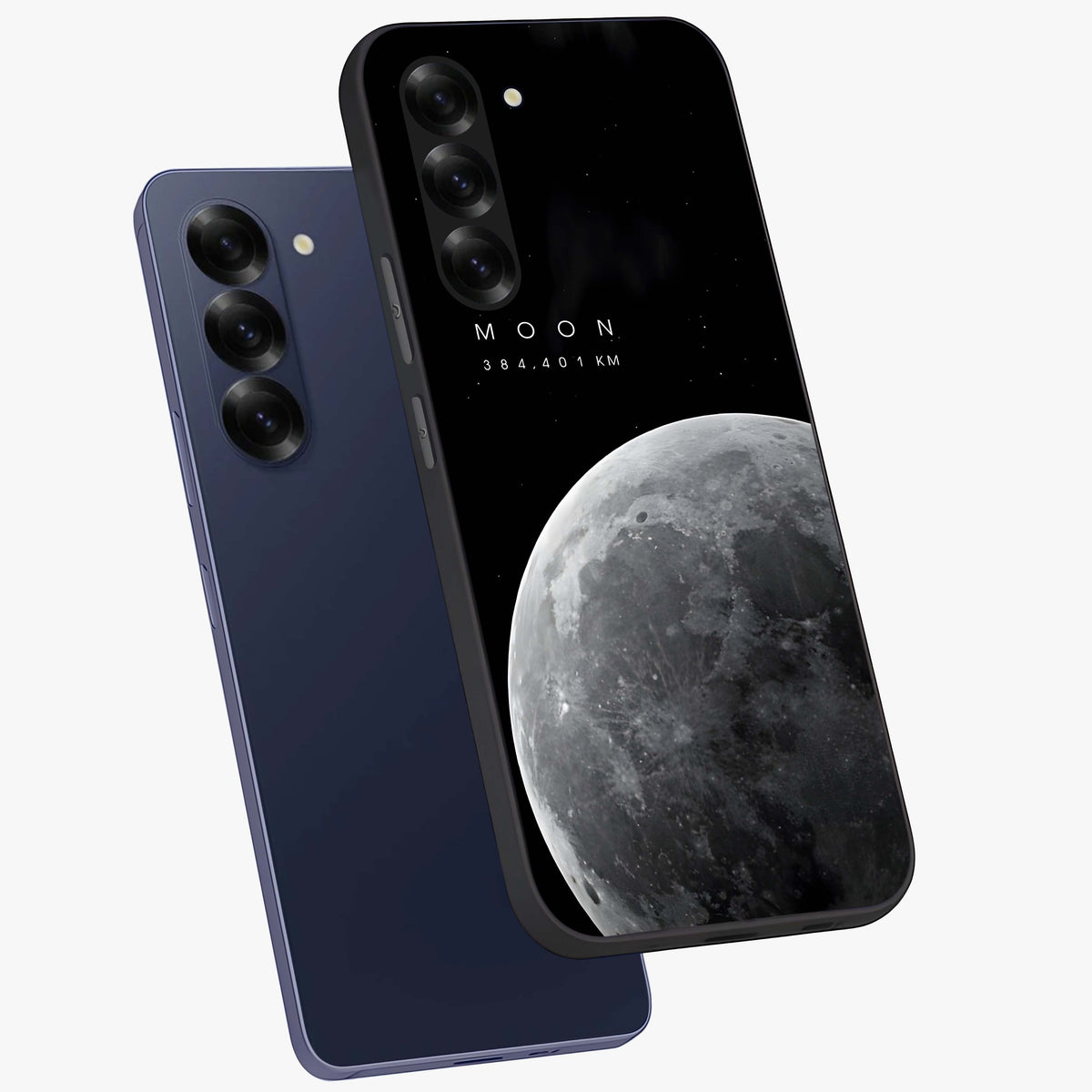 Cosmic Moon Glow Glass Case displayed in angled mockup highlighting celestial moon design with cosmic aesthetic theme.