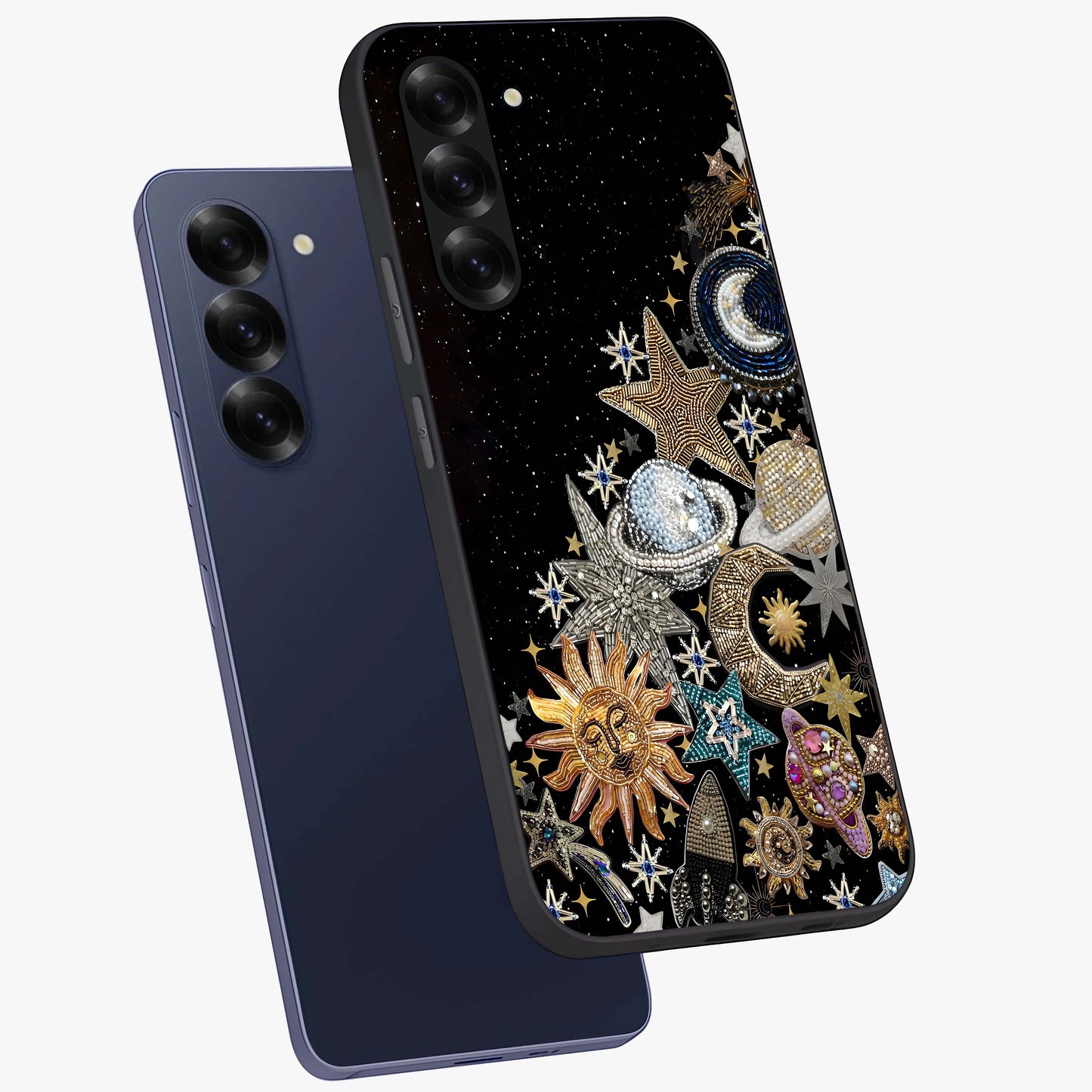 Cosmic Sparkle Dreams Glass Case displayed in angled mockup highlighting dreamy star sparkle design with celestial aesthetic.