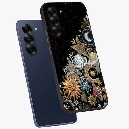 Cosmic Sparkle Dreams Glass Case displayed in angled mockup highlighting dreamy star sparkle design with celestial aesthetic.