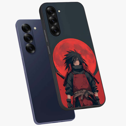 Crimson Moon Warlord Glass Case displayed in angled mockup highlighting dramatic crimson moon design with fantasy aesthetic.