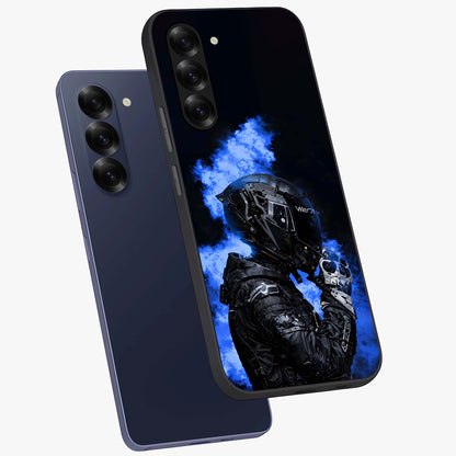 Cyber Sentinel Protocol Glass Case displayed in angled mockup highlighting digital cyber design with sci-fi aesthetic style.