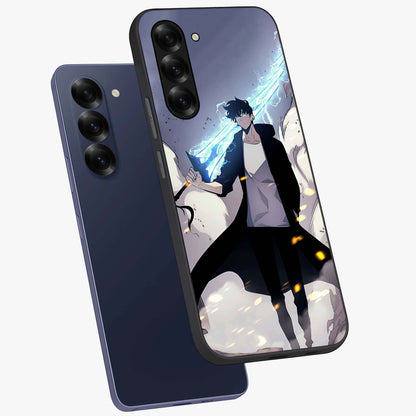 Dark Lightning Anime Warrior Glass Case displayed in angled mockup highlighting powerful lightning themed anime illustration.