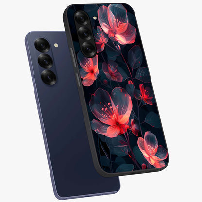 Dark Shade of Flower Glass Case displayed in angled mockup highlighting moody floral illustration with aesthetic dark tones.