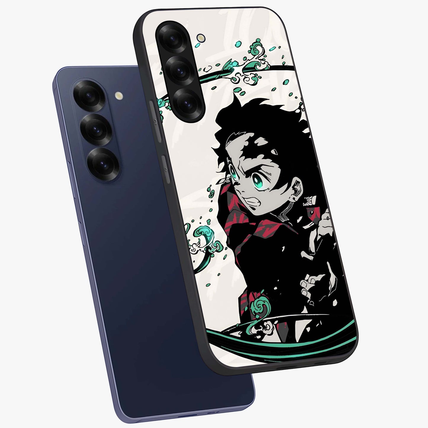 Demon Slayer Glass Case displayed in angled mockup highlighting dramatic anime character design with action aesthetic.