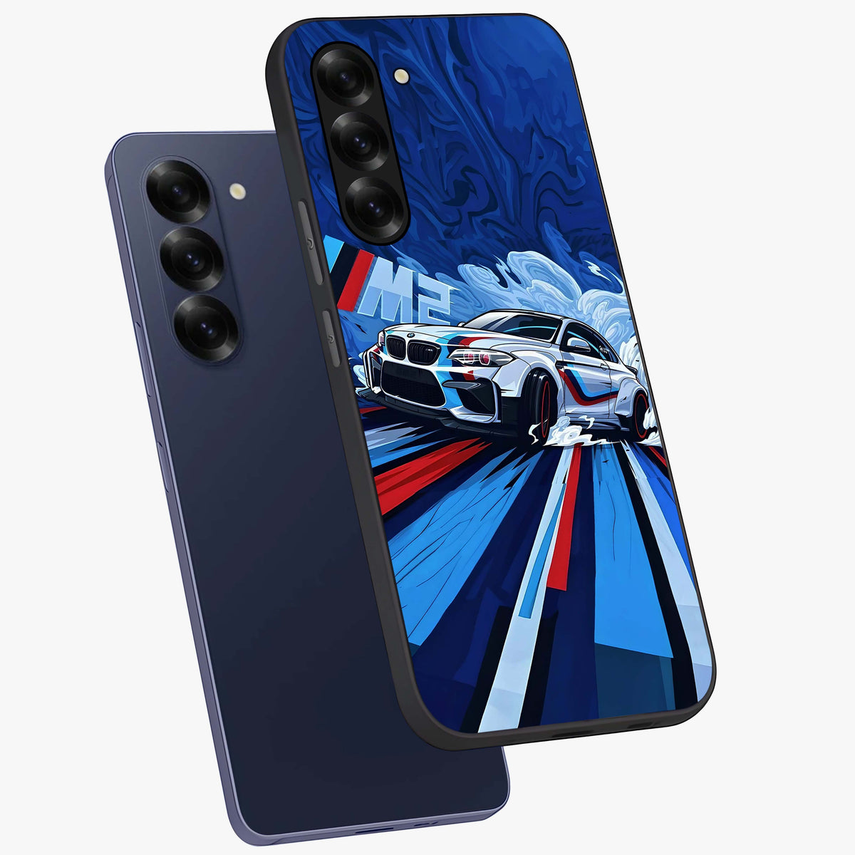 Drift Power Rush Glass Case displayed in angled mockup highlighting powerful drift car design with sporty aesthetic style.