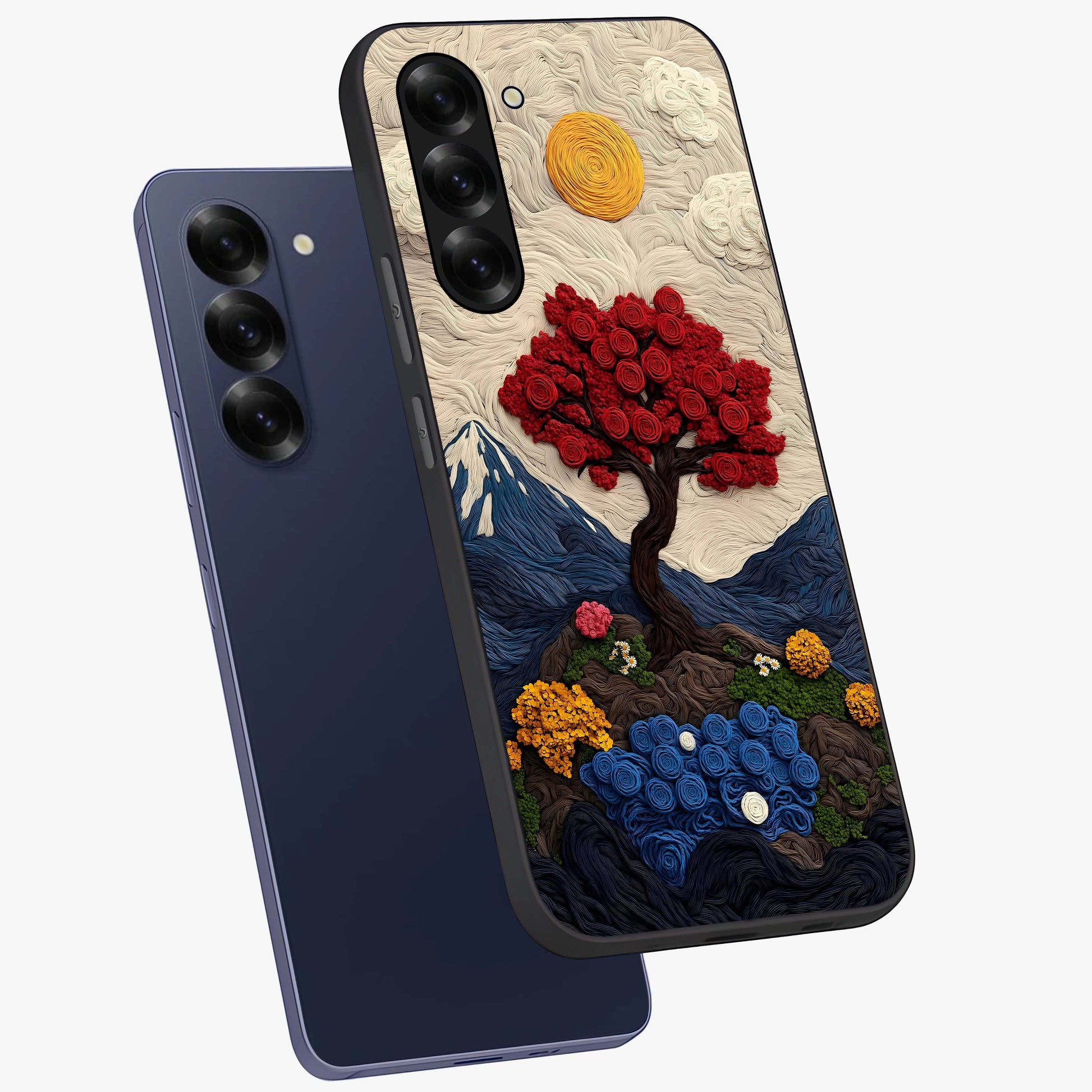 Eternal Nature Tapestry Glass Case displayed in angled mockup highlighting detailed botanical pattern with artistic aesthetic.