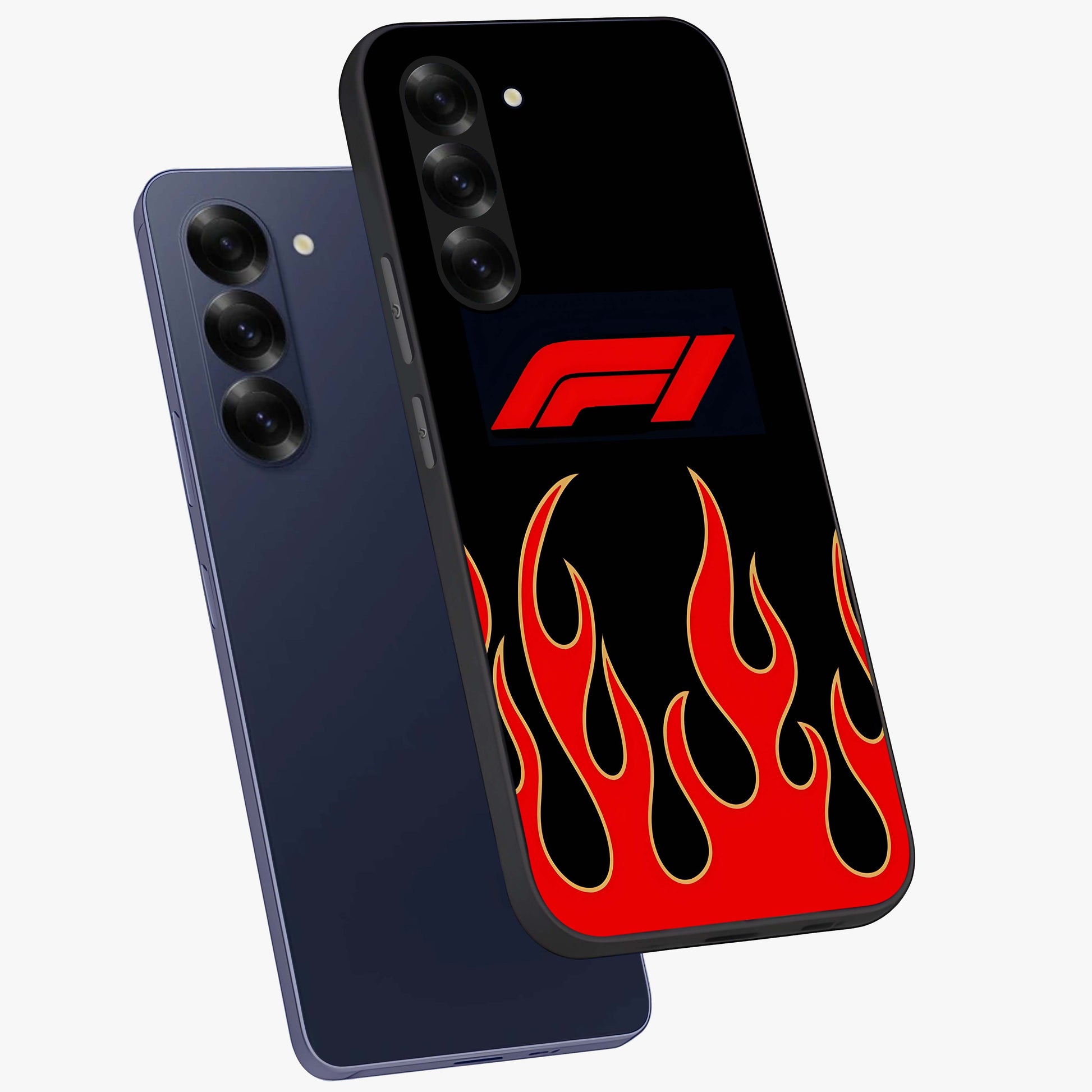 Fire F11 Glass Case displayed in angled mockup highlighting bold fire inspired graphic with energetic aesthetic style.