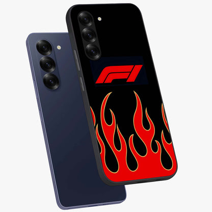 Fire F11 Glass Case displayed in angled mockup highlighting bold fire inspired graphic with energetic aesthetic style.