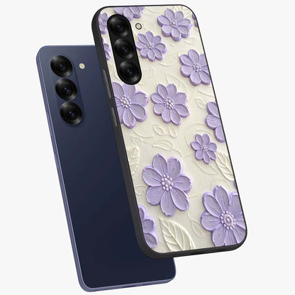 Floral Wall Art With Purple Flowers Glass Case displayed in angled mockup highlighting vibrant purple floral illustration with artistic aesthetic.