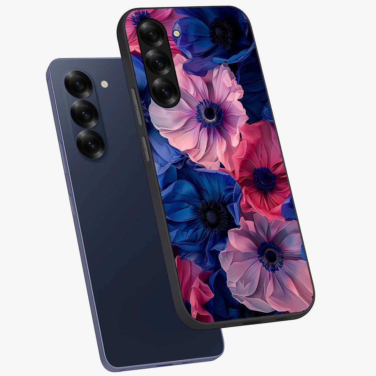 Flower Paper Art Pattern Glass Case displayed in angled mockup highlighting layered paper flower design with artistic aesthetic.