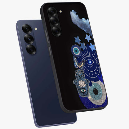 Galactic Charm Cluster Glass Case displayed in angled mockup highlighting luminous galaxy inspired design with dreamy aesthetic.