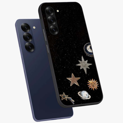 Galactic Charm Glow Glass Case displayed in angled mockup highlighting luminous galaxy inspired design with dreamy aesthetic.
