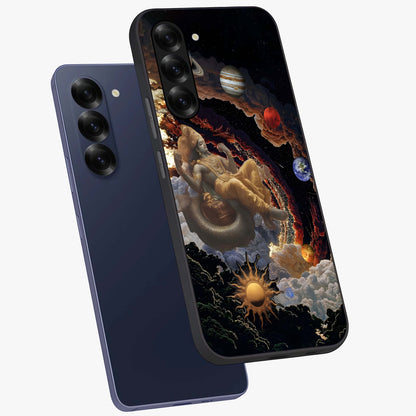 Galactic Divine God Glass Case displayed in angled mockup highlighting powerful celestial deity illustration with galactic aesthetic.