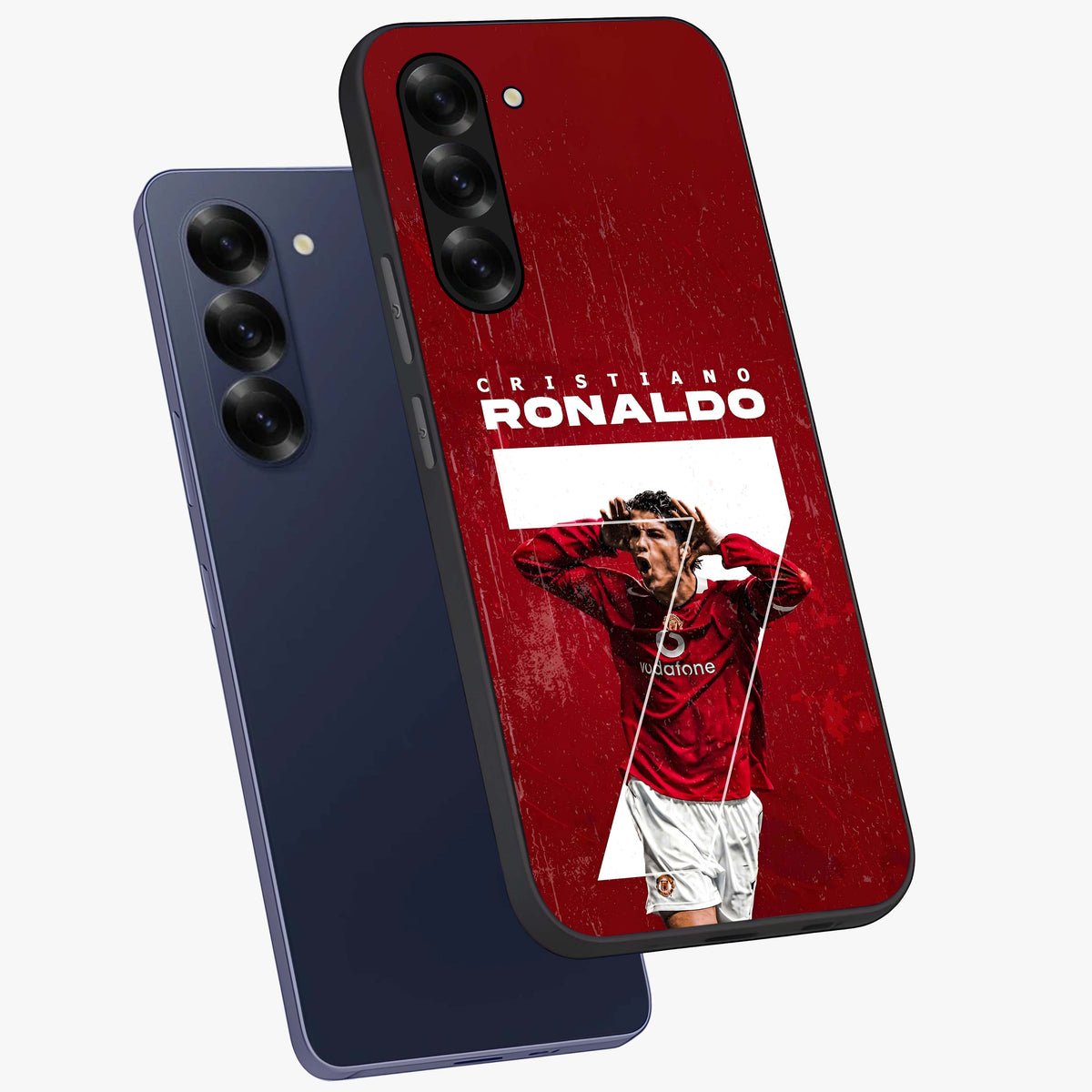 Goal Celebration Legacy Glass Case displayed in angled mockup highlighting energetic sports celebration design with bold athletic theme.