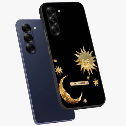 Gold Sun Blush Glass Case displayed in angled mockup highlighting radiant sun design with warm golden aesthetic.