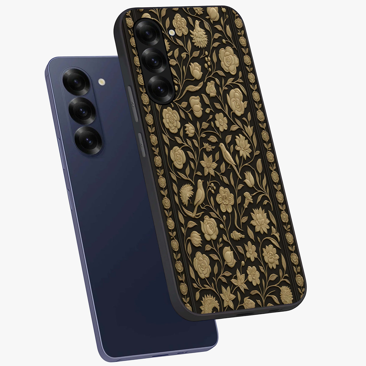Golden Evil Eye Mandala Glass Case displayed in angled mockup highlighting protective evil eye symbol with golden mandala design.