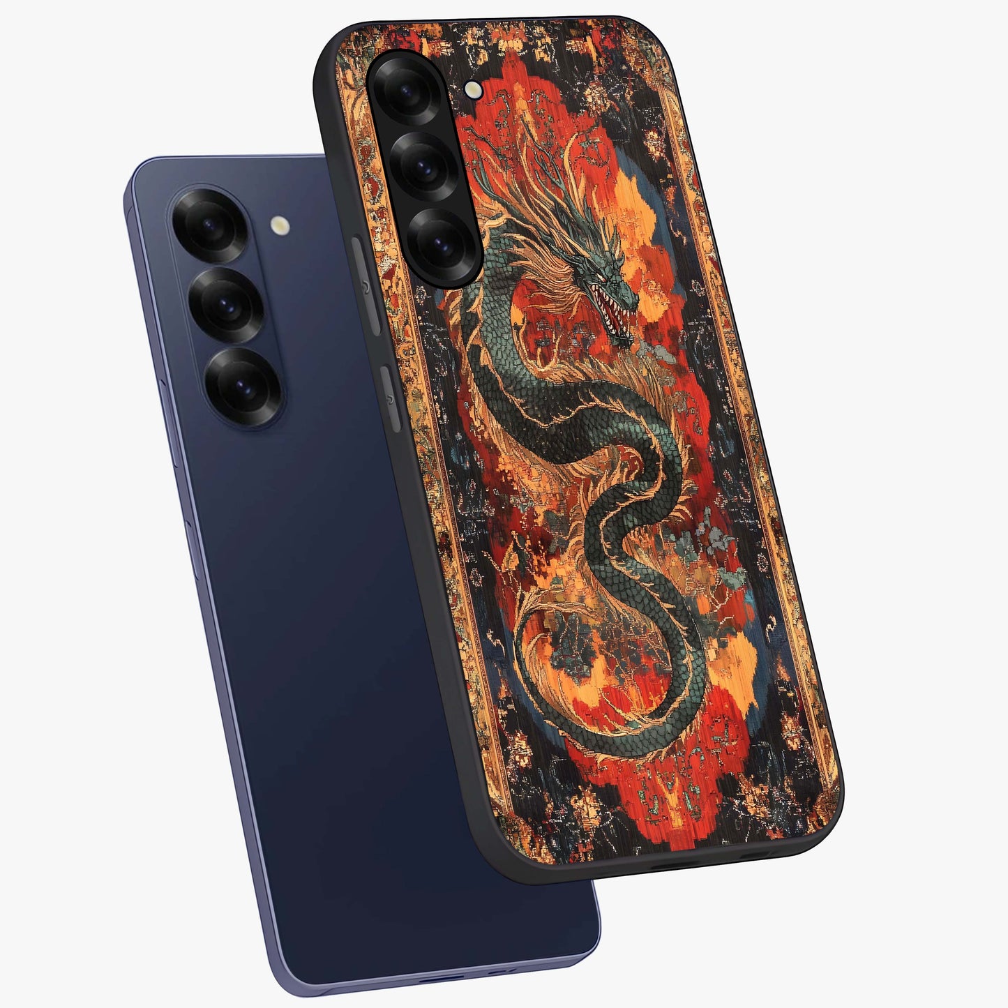 Inferno Dragon Soul Glass Case displayed in angled mockup highlighting powerful dragon illustration with inferno aesthetic.