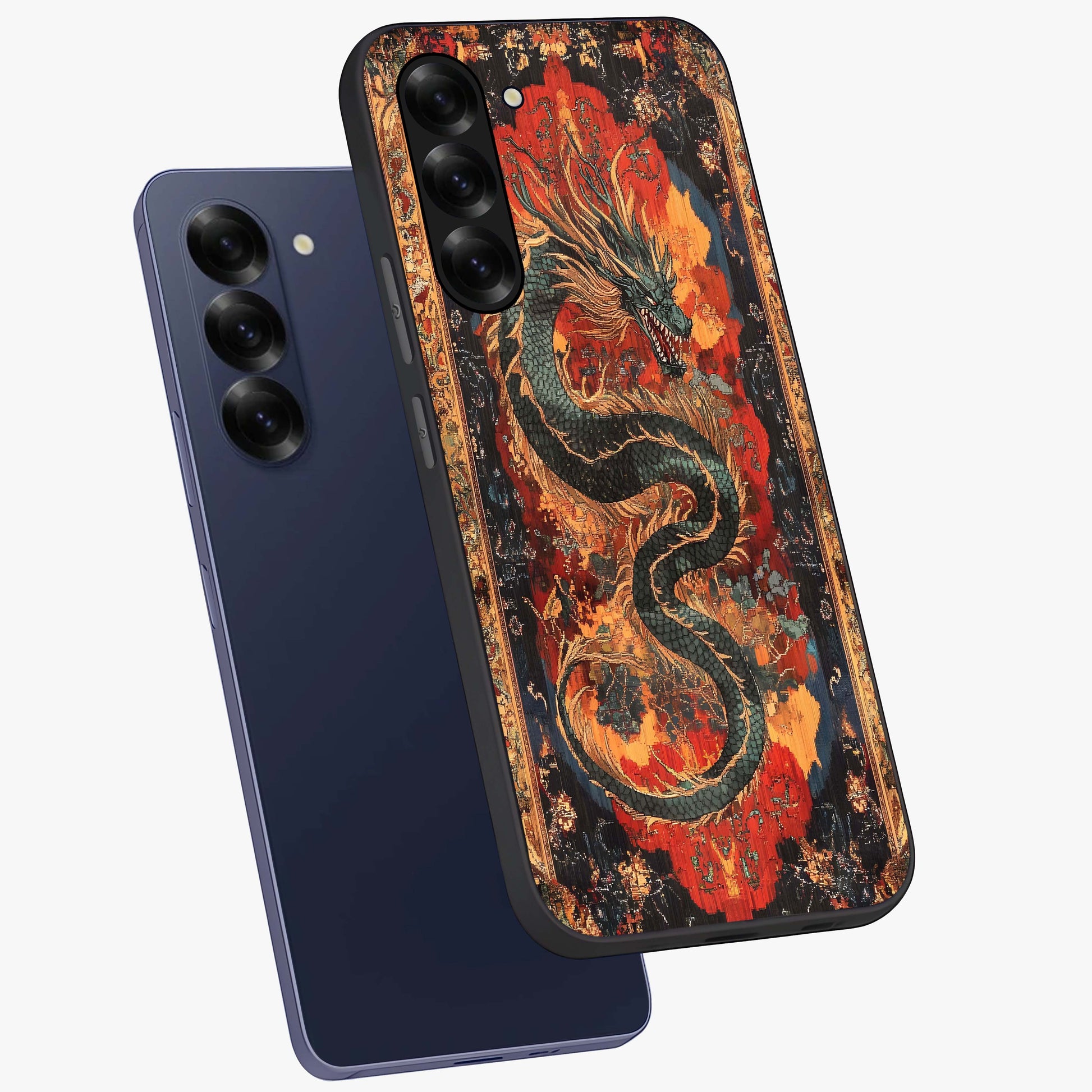 Inferno Dragon Soul Glass Case displayed in angled mockup highlighting powerful dragon illustration with inferno aesthetic.