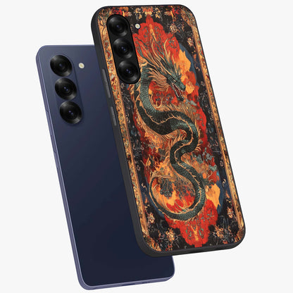 Inferno Dragon Soul Glass Case displayed in angled mockup highlighting powerful dragon illustration with inferno aesthetic.