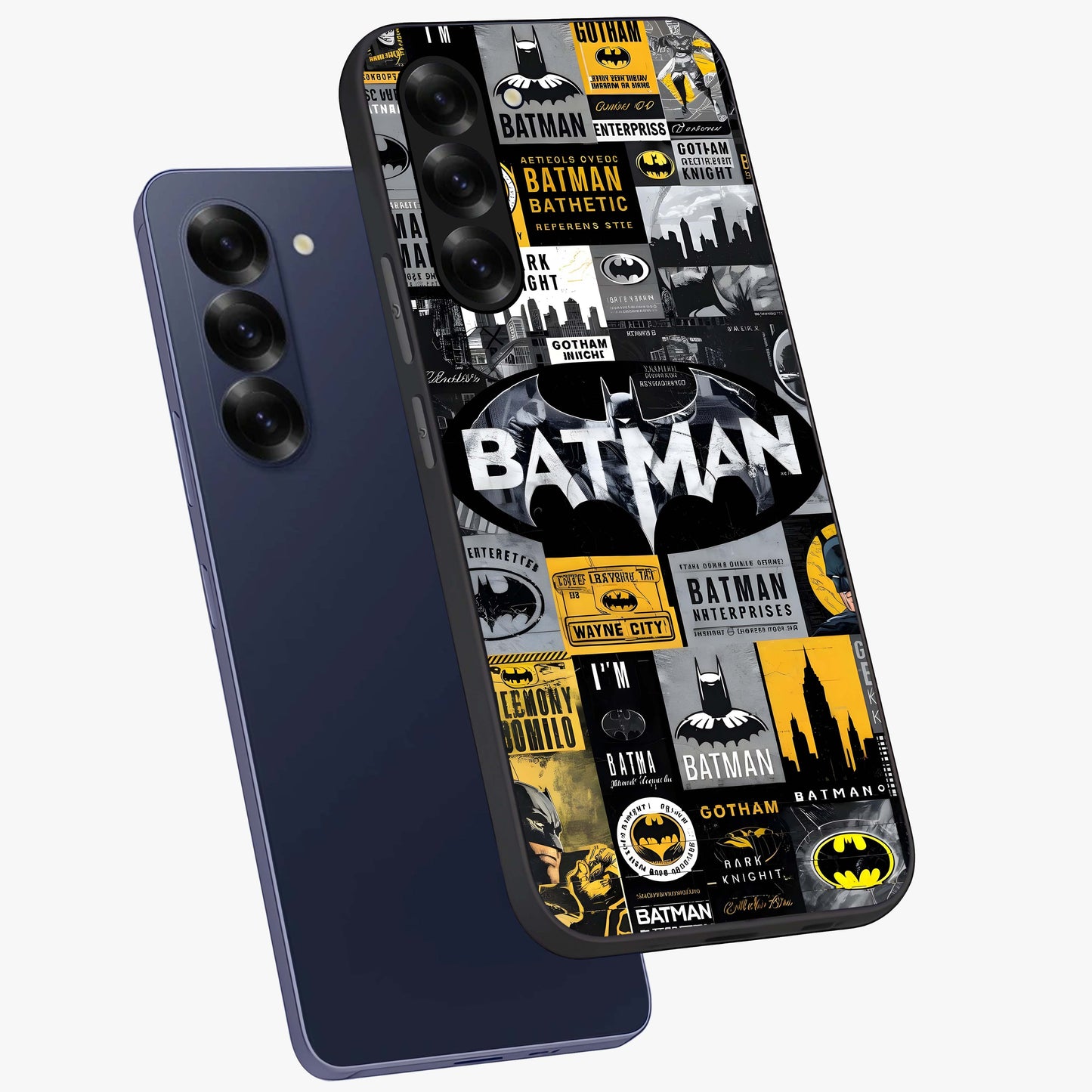 Knight Gotham Rise Glass Case displayed in angled mockup highlighting powerful knight silhouette design with dramatic aesthetic.