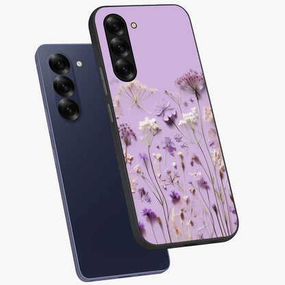 Lavender Blossom Dream Glass Case displayed in angled mockup highlighting dreamy lavender flower design with calming aesthetic style.