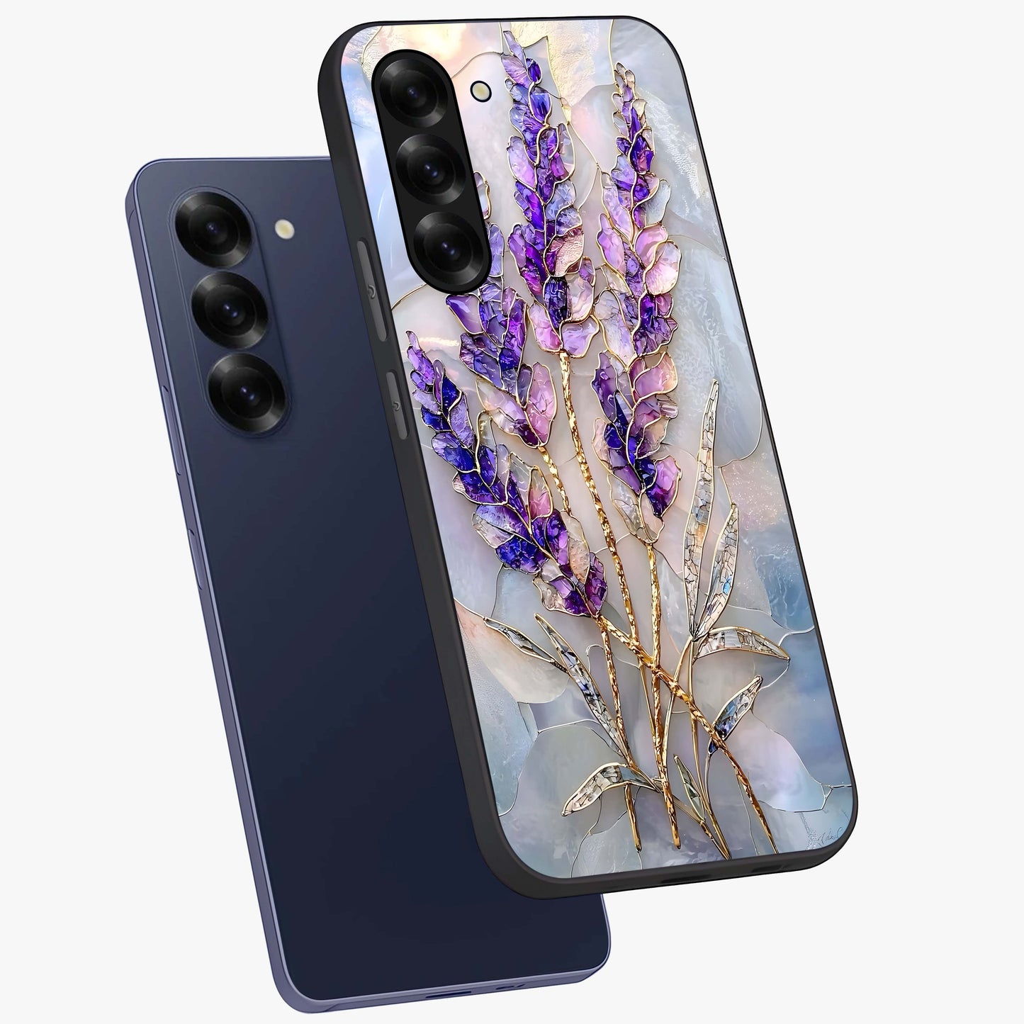 Lavender Dream Glow Glass Case displayed in angled mockup highlighting dreamy purple glow design with soft artistic style.