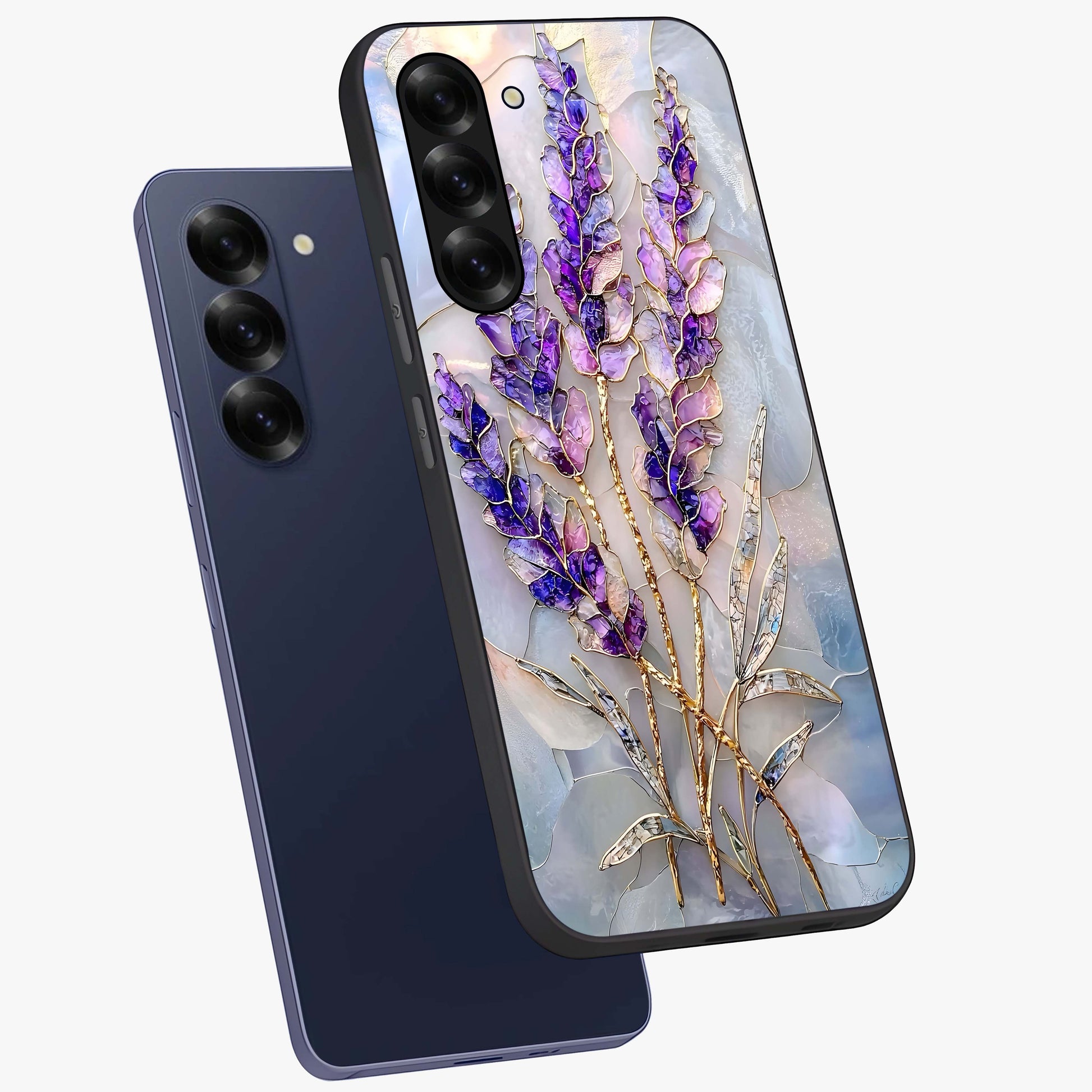 Lavender Dream Glow Glass Case displayed in angled mockup highlighting dreamy purple glow design with soft artistic style.