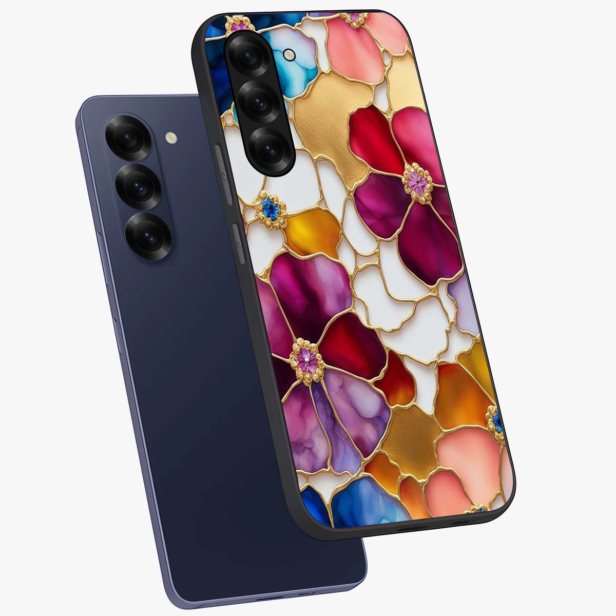 Marble Flower Pattern Glass Case displayed in angled mockup highlighting elegant marble floral design with modern aesthetic.