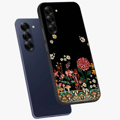 Midnight Bloom Pattern Glass Case displayed in angled mockup highlighting elegant flower design with midnight aesthetic style.