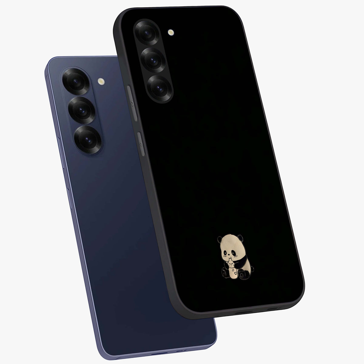 Midnight Panda Love Glass Case displayed in angled mockup highlighting adorable panda illustration with midnight aesthetic.