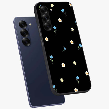 Minimal Petal Whispers Glass Case displayed in angled mockup highlighting delicate petal design with clean minimal aesthetic.