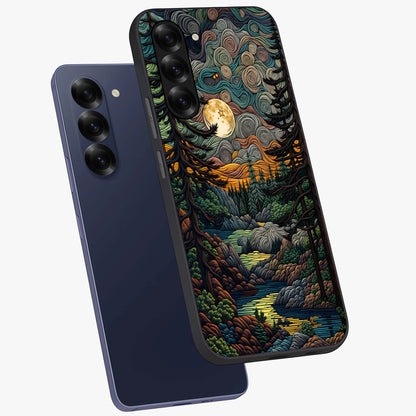 Moonlight Forest Dream Glass Case displayed in angled mockup highlighting dreamy forest design with glowing moon aesthetic.