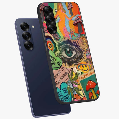 Mystic Eye Wonderland Glass Case displayed in angled mockup highlighting magical eye illustration with dreamy aesthetic.