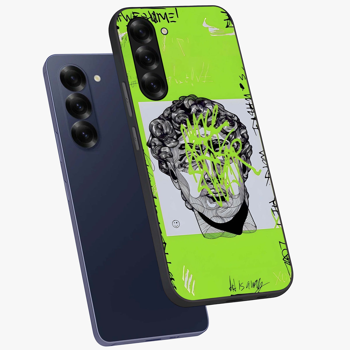 Neo Graffiti Rebellion Glass Case displayed in angled mockup highlighting urban street art design with rebellious aesthetic.