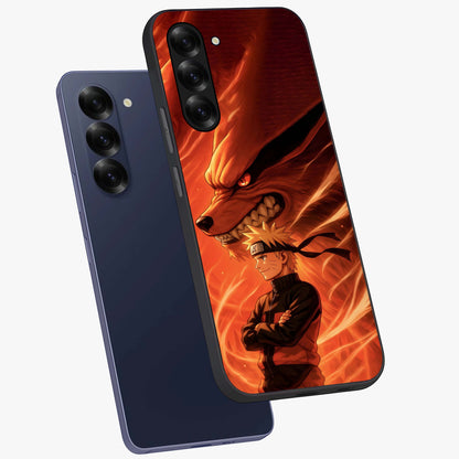 Nine Tails Legacy Glass Case displayed in angled mockup highlighting dynamic anime beast illustration with bold mystical aesthetic.