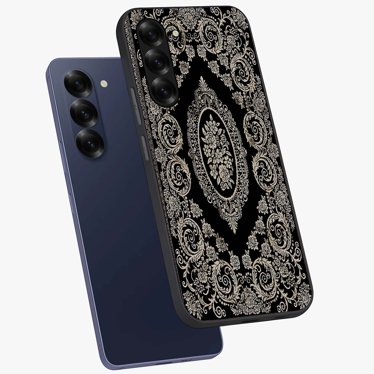 Noir Bloom Elegance Glass Case displayed in angled mockup highlighting refined flower design with stylish noir aesthetic.