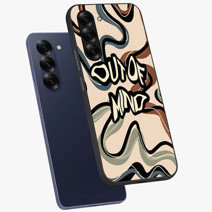 Out Of Mind Glass Case displayed in angled mockup highlighting bold statement design with modern artistic aesthetic.