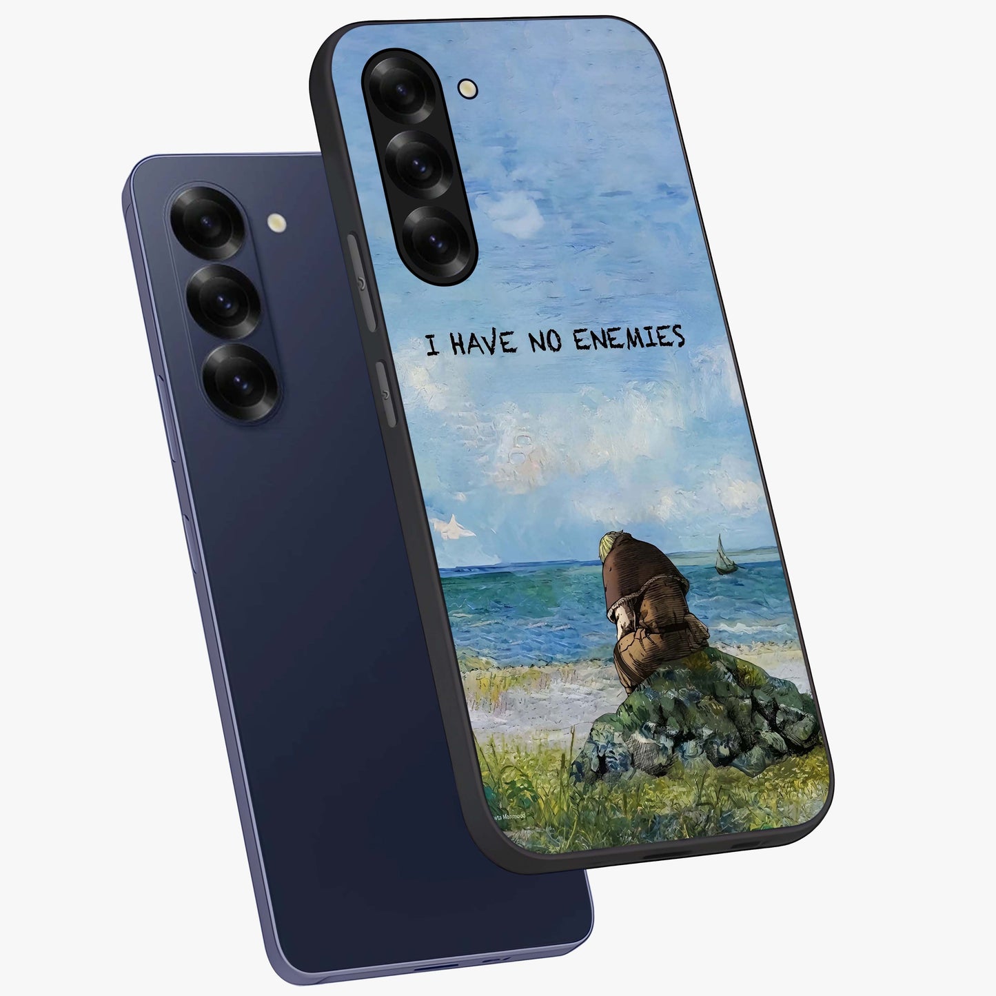Peace Beyond War Glass Case displayed in angled mockup highlighting meaningful message design with artistic aesthetic style.