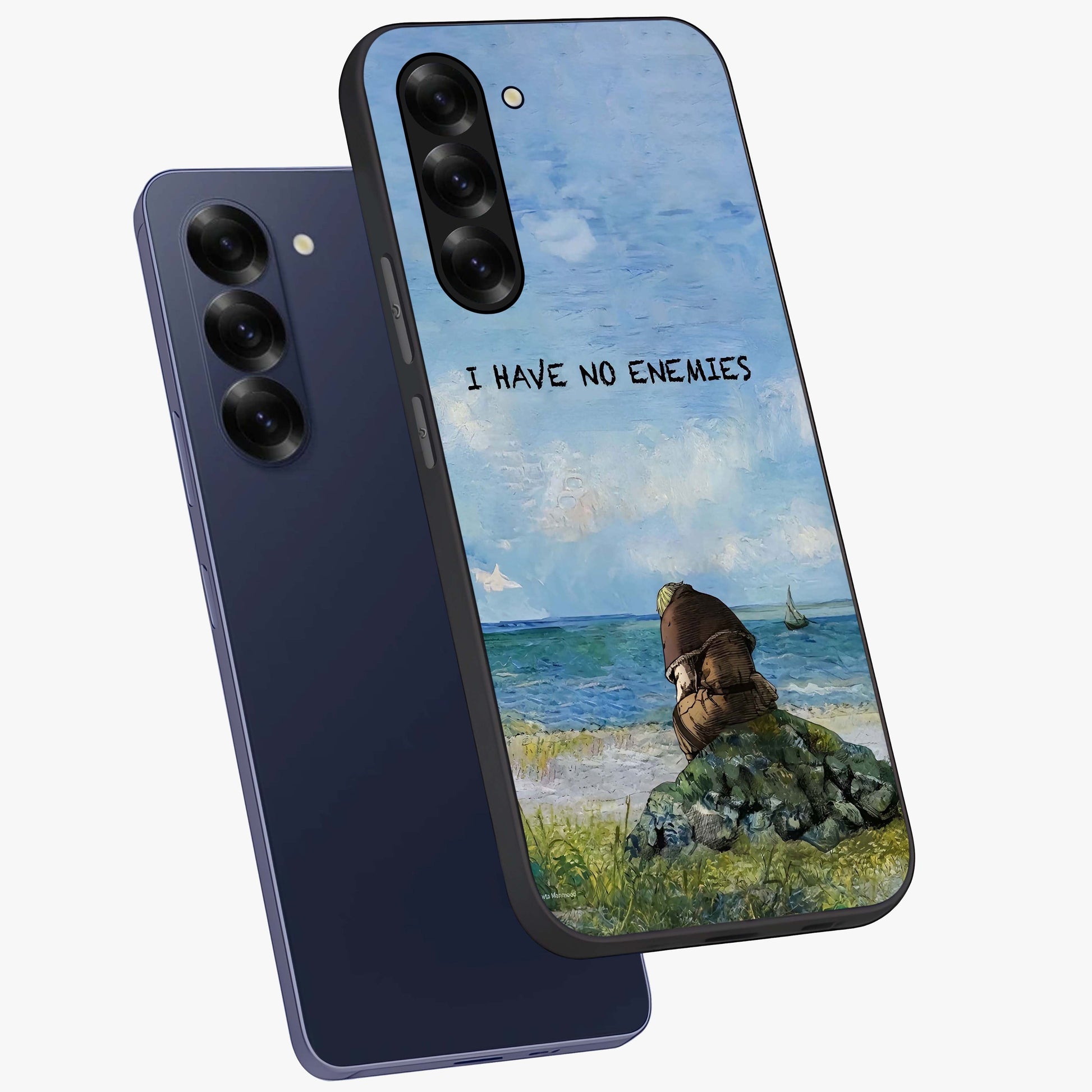 Peace Beyond War Glass Case displayed in angled mockup highlighting meaningful message design with artistic aesthetic style.