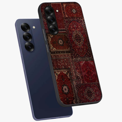 Persian Velvet Tale Glass Case displayed in angled mockup highlighting ornate textile inspired design with royal aesthetic.