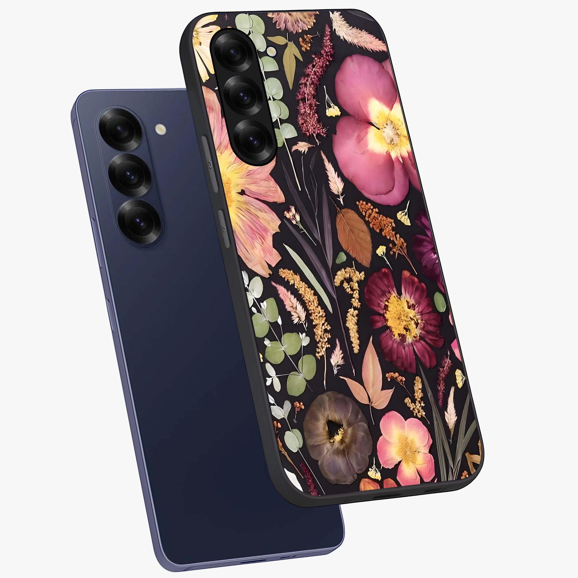 Petal Dream Tapestry Glass Case displayed in angled mockup highlighting decorative petal pattern with elegant botanical aesthetic.