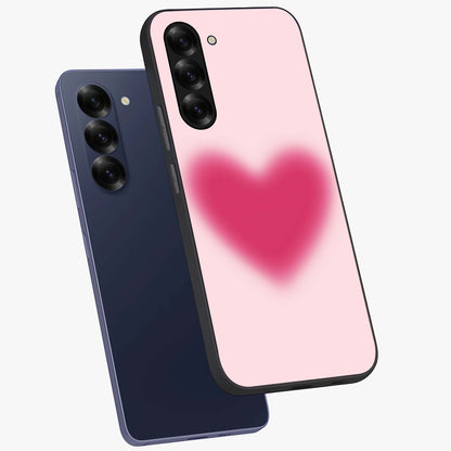 Pink Aura Heart Glass Case displayed in angled mockup highlighting vibrant pink heart design with dreamy aura aesthetic.