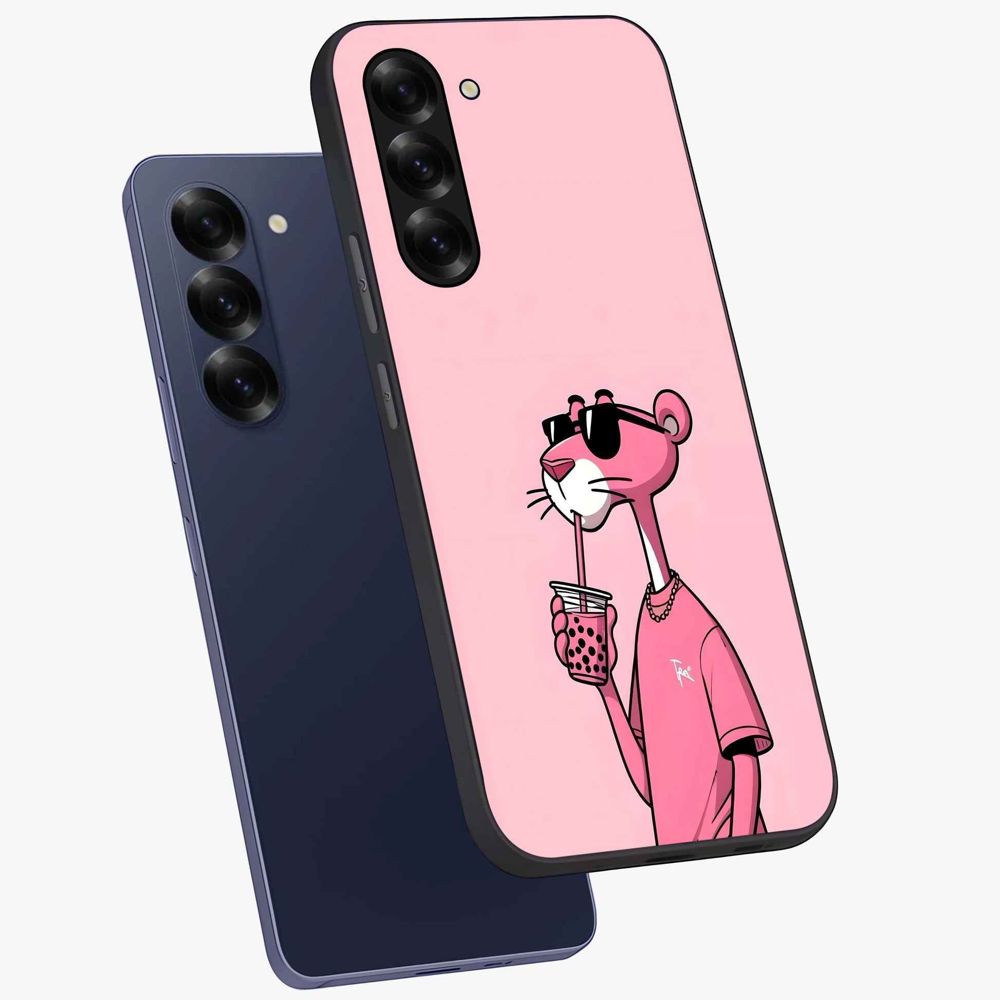 Pink Panther Glass Case displayed in angled mockup highlighting playful cartoon character design with vibrant pink aesthetic.