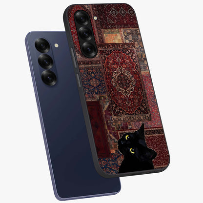 Regal Magic Cat Apple Glass Case displayed in angled mockup highlighting whimsical feline design with fantasy aesthetic.