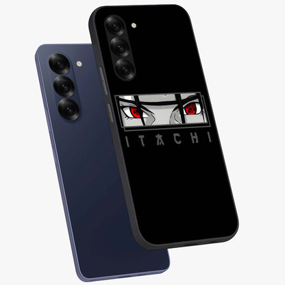 Scarlet Gaze Dominance Glass Case displayed in angled mockup highlighting intense visual design with bold scarlet aesthetic.
