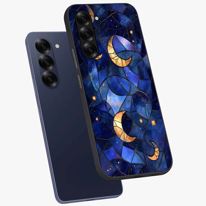 Starlit Sky Tapestry Glass Case displayed in angled mockup highlighting celestial night pattern with artistic aesthetic style.