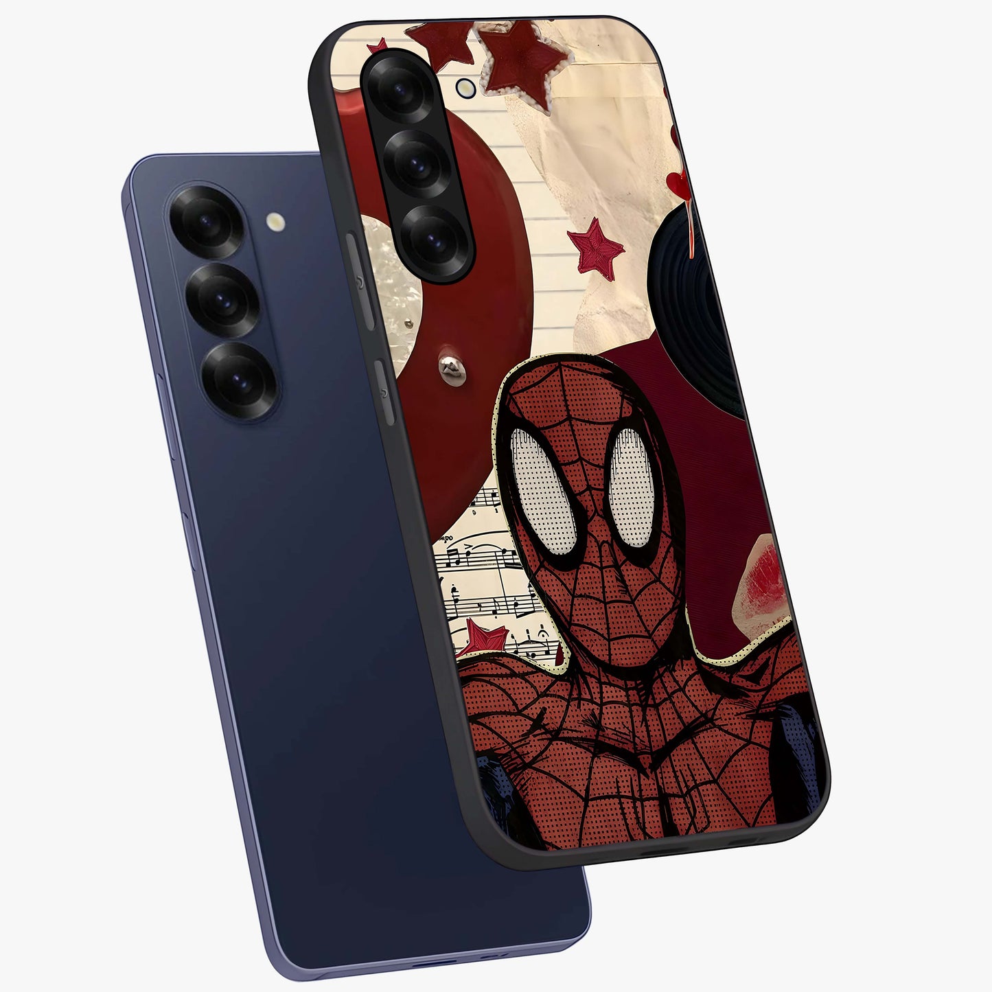 Web Warrior Vibes Glass Case displayed in angled mockup highlighting dynamic web design with comic style aesthetic.