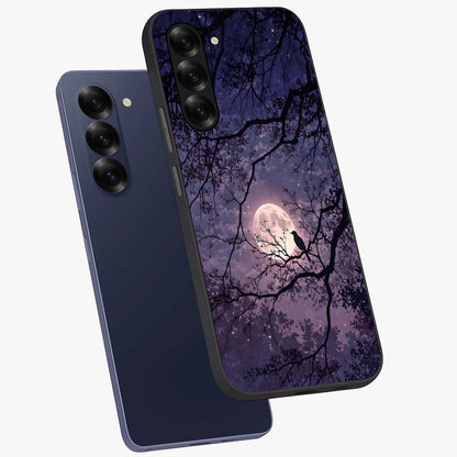 Whispering Moon Silence Glass Case displayed in angled mockup highlighting calm lunar design with dreamy night aesthetic.