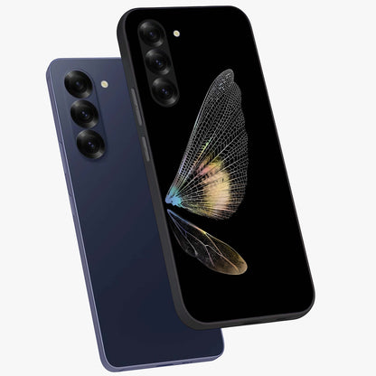 Whispers Of Wings Glass Case displayed in angled mockup highlighting soft feather design with celestial aesthetic style.